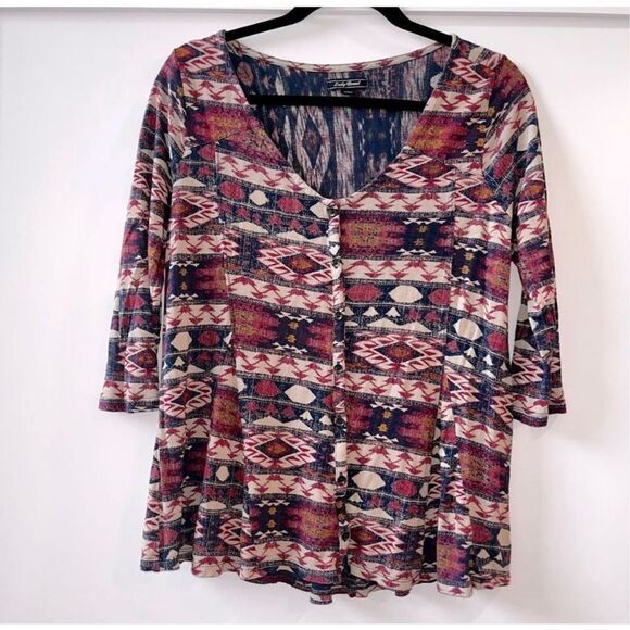 Lucky Brand 3/4 Sleeve Button Up Flowy Hem Top Sz S - Picture 15 of 15